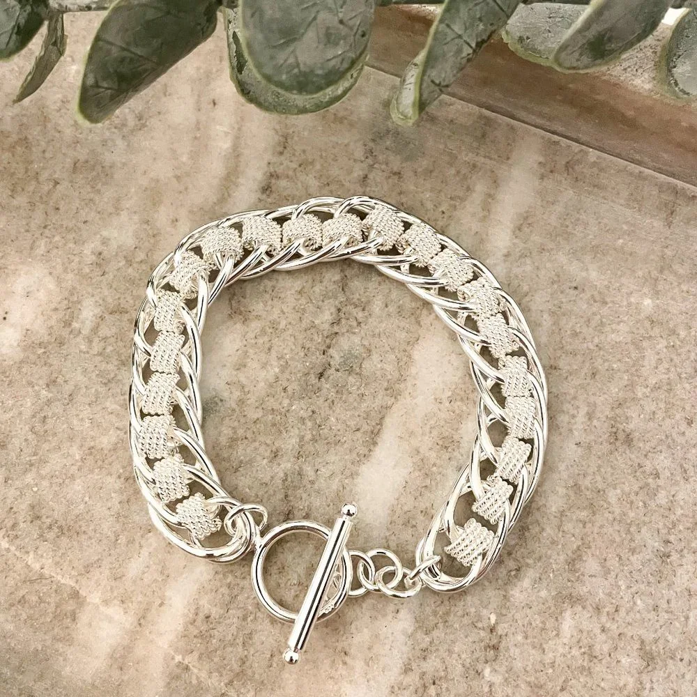 925 Sterling Silver Chunky Chain Link Bracelet Thick Bold Toggle Bracelet - Picture 5 of 5